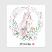 Niedliches Einhorn mit Blume Kranz Aufkleber (Blatt)
