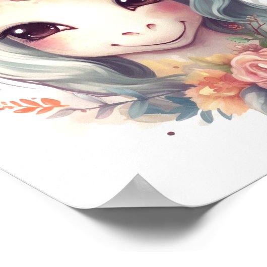 Niedliches Einhorn mit Blume-Portrait Poster (Ecke)
