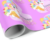 Niedliches Einhorn mit Eis Geschenkpapier (Rolleneckpunkt)