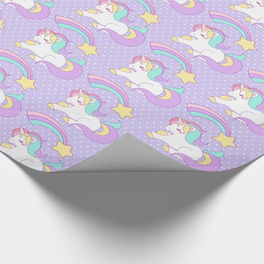 Niedliches Einhorn mit farbenfrohen Shooting Star Geschenkpapier (Ecke)