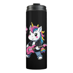 Niedliches Einhorn mit Gitarre Einhorn Rockmusikli Thermosbecher
