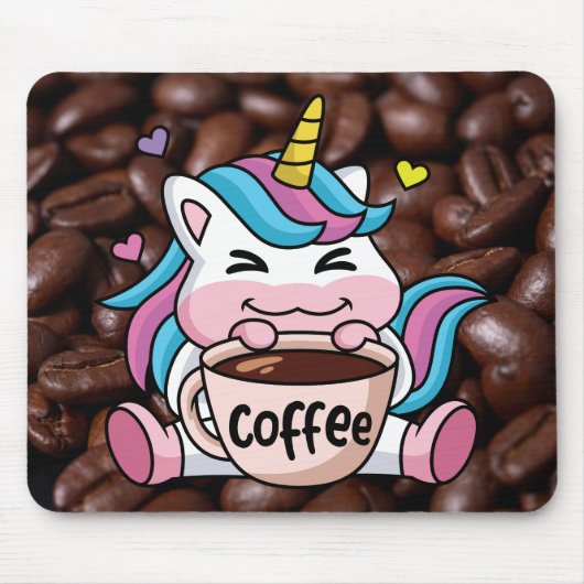 Niedliches Einhorn mit Kaffee Mousepad (Vorne)