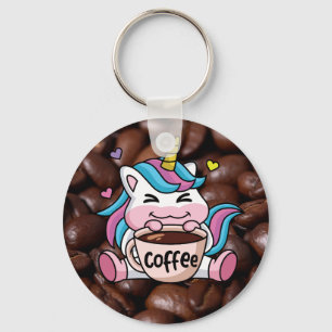 Niedliches Einhorn mit Kaffee Schlüsselanhänger