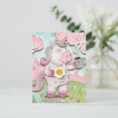 Niedliches Einhorn mit Kaffee und Ei Postkarte (Stehend Vorderseite)