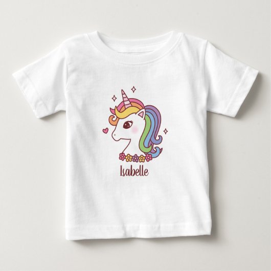 Niedliches Einhorn mit Rainbow Mane Doodle Baby Gi Baby T-shirt (Vorderseite)