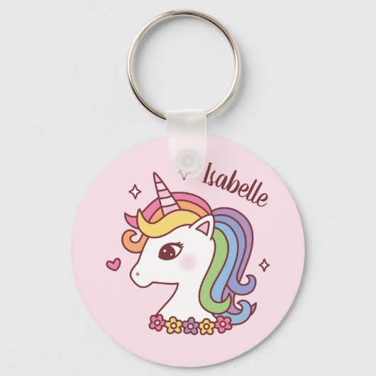 Niedliches Einhorn mit Rainbow Mane Doodle Girls N Schlüsselanhänger (Vorderseite)