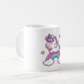 Niedliches Einhorn mit Regenbogen-Cartoon Kaffeetasse (Vorderseite Links)