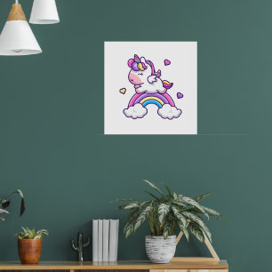 Niedliches Einhorn mit Regenbogen-Cartoon Poster