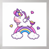 Niedliches Einhorn mit Regenbogen-Cartoon Poster (Vorne)