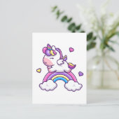 Niedliches Einhorn mit Regenbogen-Cartoon Postkarte (Stehend Vorderseite)