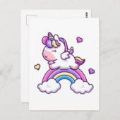 Niedliches Einhorn mit Regenbogen-Cartoon Postkarte (Vorne/Hinten)