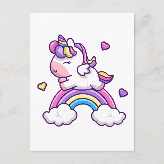 Niedliches Einhorn mit Regenbogen-Cartoon Postkarte (Vorderseite)