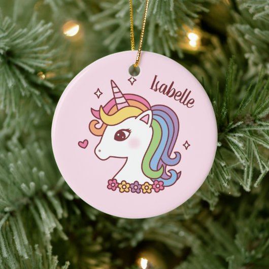 Niedliches Einhorn mit Regenbogen Mane Kinder Pers Keramik Ornament (Baum)