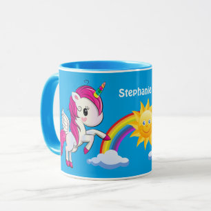 Niedliches Einhorn mit Regenbogen und Sun Personal Tasse