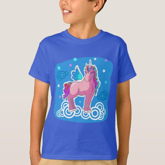 Niedliches Einhorn mit Regenbogenillustrierung T-Shirt (Vorderseite)