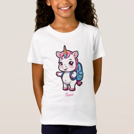Niedliches Einhorn mit Schulrucksack T - Shirt (Vorderseite)