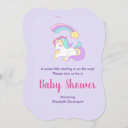 Niedliches Einhorn mit Shooting Star Baby Dusche Einladung (Vorne/Hinten)