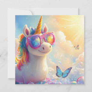 Niedliches Einhorn mit Sonnenbrille: Magisch und L Feiertagskarte