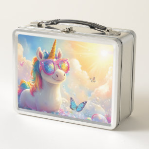 Niedliches Einhorn mit Sonnenbrille: Magisch und S Metall Brotdose