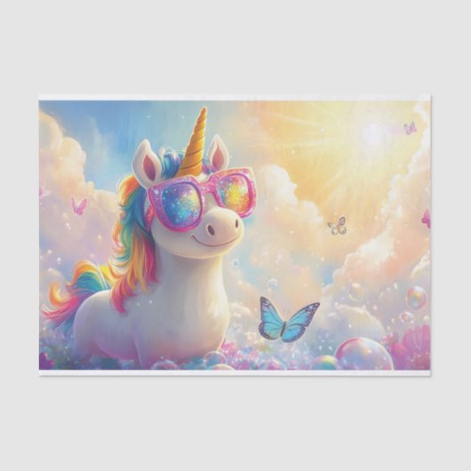 Niedliches Einhorn mit Sonnenbrille: Magisch und S Seidenpapier (Vorderseite)