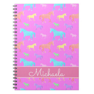 Niedliches Einhorn-Muster Name Lila Pink Kids Scho Notizblock