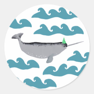 Niedliches Einhorn Narwhal Whale Whaley Sea Kinder Runder Aufkleber