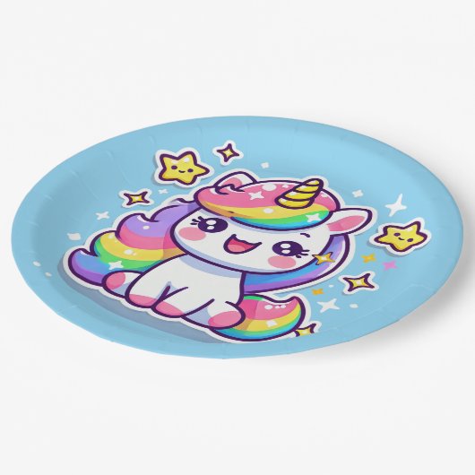Niedliches Einhorn Pappteller (Schrägansicht)