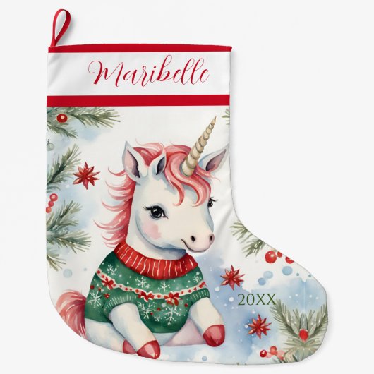 Niedliches Einhorn Personalisiert Großer Weihnachtsstrumpf (Vorderseite)