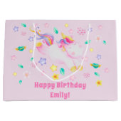 Niedliches Einhorn - Personalisiert rosa Kindergeb Große Geschenktüte (Vorderseite)