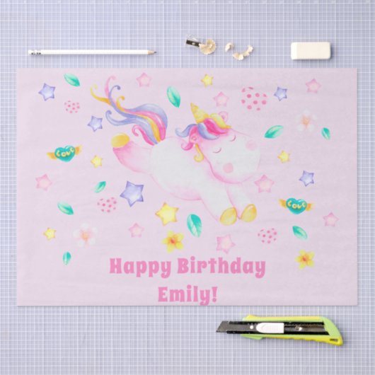 Niedliches Einhorn - Personalisiert rosa Kindergeb Seidenpapier (Handwerk)