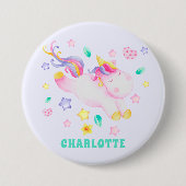 Niedliches Einhorn - Personalisierte Lavendel Kind Button (Vorderseite)