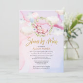 Niedliches Einhorn Pink Sky Baby Dusche per Mail Einladung (Stehend Vorderseite)