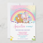 Niedliches Einhorn Rainbow Art Paint Birthday Part Einladung (Vorderseite)