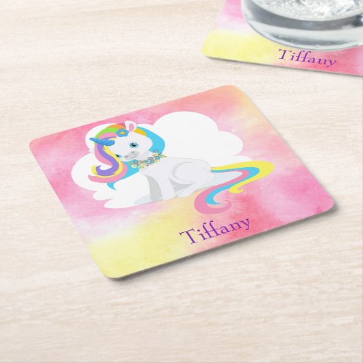 Niedliches Einhorn Rechteckiger Pappuntersetzer (angewinkelt)