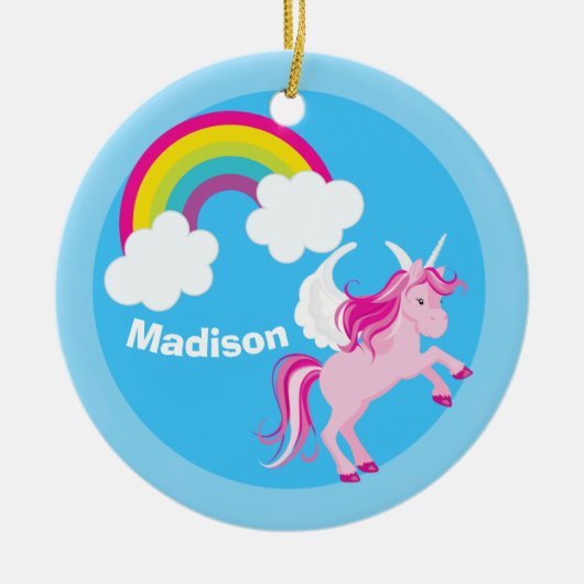 Niedliches Einhorn-Regenbogen-Custom Keramikornament (Vorne)