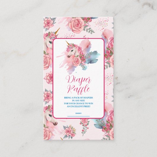 Niedliches Einhorn-Regenbogen-Diapper-Raffle Begleitkarte (Vorderseite)