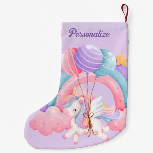 Niedliches Einhorn Regenbogen Farbige Kinder Perso Kleiner Weihnachtsstrumpf (Rückseite)