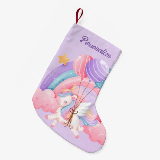 Niedliches Einhorn Regenbogen Farbige Kinder Perso Kleiner Weihnachtsstrumpf (Vorderansicht (hängend))
