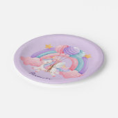 Niedliches Einhorn Regenbogen Farbige Kinder Perso Pappteller (Schrägansicht)
