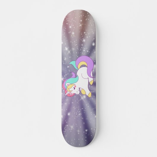 Niedliches Einhorn, Regenbogen, Galaxie Skateboard (Vorne)