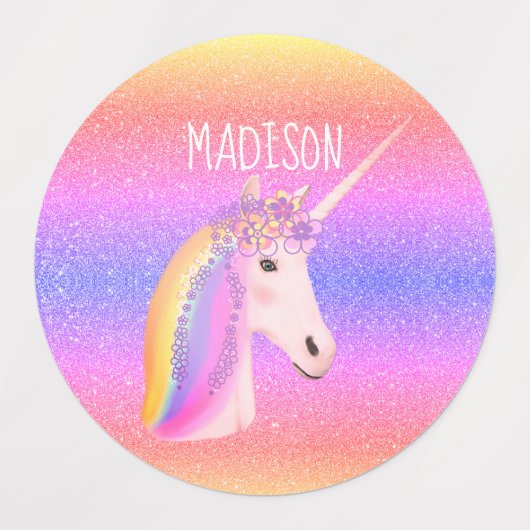 Niedliches Einhorn Regenbogen Personalisiert wasse Etiketten (Design 2)