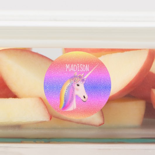 Niedliches Einhorn Regenbogen Personalisiert wasse Etiketten (Befestigt)