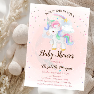 Niedliches Einhorn, Regenbogen, Stars Kinderdusche Einladung