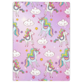 Niedliches Einhorn-Regenbogenmuster Lila Name Klemmbrett (Rückseite)
