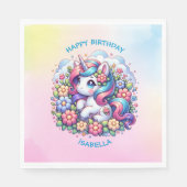 Niedliches Einhorn Rosa Girl's Birthday Personalis Serviette (Vorderseite)