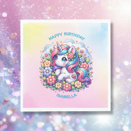 Niedliches Einhorn Rosa Girl's Birthday Personalis Serviette