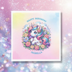 Niedliches Einhorn Rosa Girl's Birthday Personalis Serviette