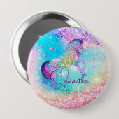 Niedliches Einhorn-Rosa Glitzer Regenbogenaqua Mon Button (Vorne & Hinten)