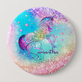 Niedliches Einhorn-Rosa Glitzer Regenbogenaqua Mon Button (Vorderseite)