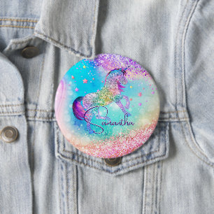 Niedliches Einhorn-Rosa Glitzer Regenbogenaqua Mon Button